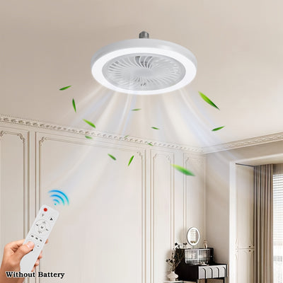 LED Slimme Ventilatorlamp, Verstelbare Windkracht & Continu Dimbaar, Onzichtbare Zonder Bladen, E27/E26 Inbouwinstallatie met Afstandsbediening, Modern en Eenvoudig Dunne Plafondventilator voor Woonkamer, Slaapkamer, Eetkamer, Opbergkamer etc