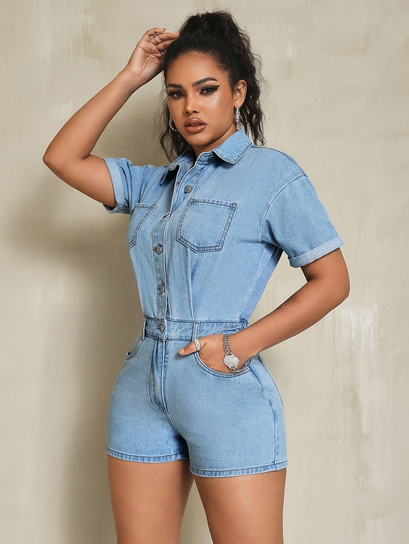 Vrouwen Off-Shoulder Denim Jumpsuit