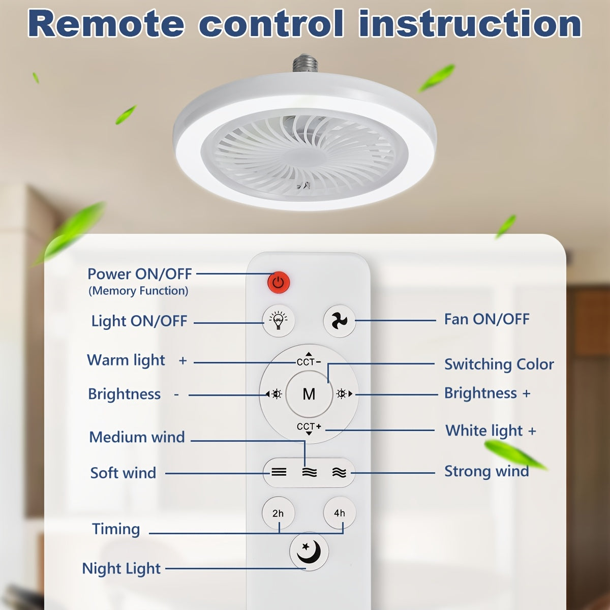 LED Slimme Ventilatorlamp, Verstelbare Windkracht & Continu Dimbaar, Onzichtbare Zonder Bladen, E27/E26 Inbouwinstallatie met Afstandsbediening, Modern en Eenvoudig Dunne Plafondventilator voor Woonkamer, Slaapkamer, Eetkamer, Opbergkamer etc